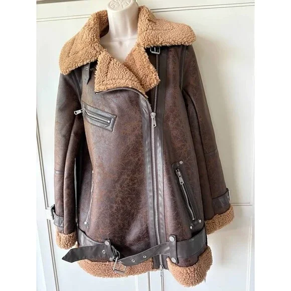 AVEC LES FILLES Faux Shearling Moto Jacket- SZ S & M- NWT - Picture 4 of 5